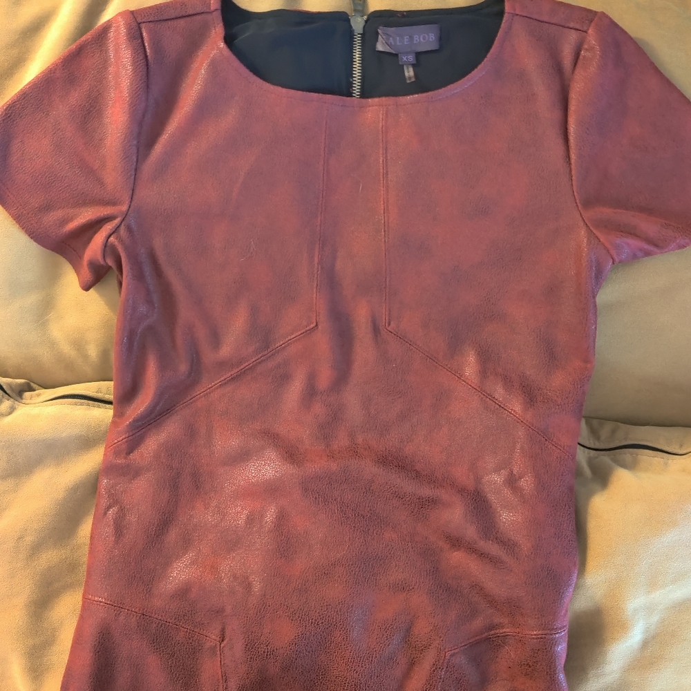 Hale Bob Faux Suede Burgundy Short Sleeve Dress - Picture 2 of 10